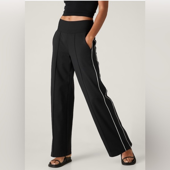 Athleta Pants - NWOT-Athleta Black/White Venice High Rise Track Stripe Wide Leg, Large